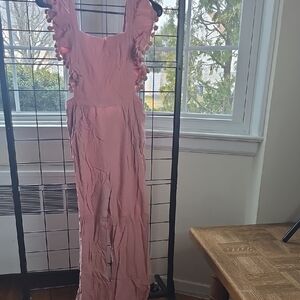 Hayden Girls Dusty Pink Ruffled Overalls